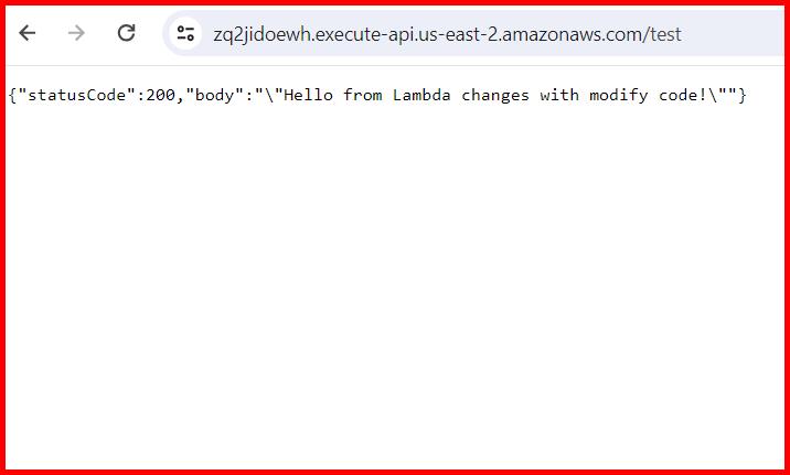 Picture showing the output of updated lambda function